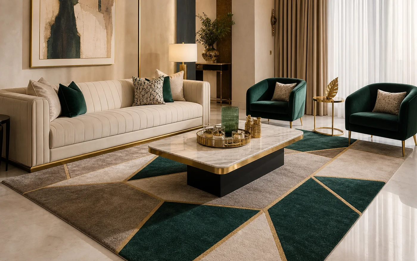 سجاد مودرن هندسي داخل صالة معيشة فاخرة